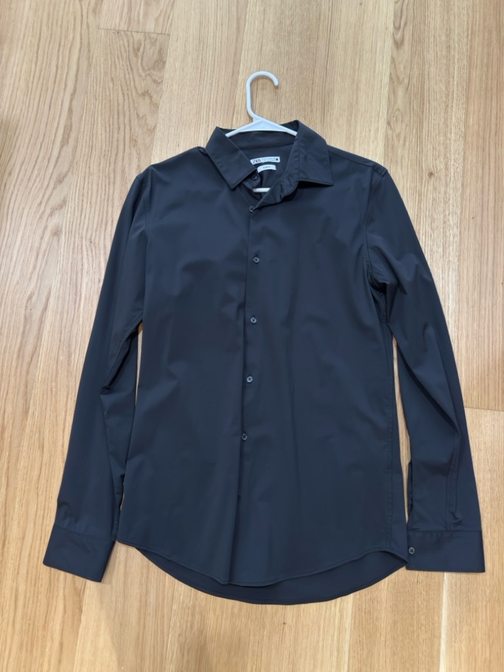 ZARA Black Active Fabric Slim Fit Long Sleeve Button Shirt M Stretch